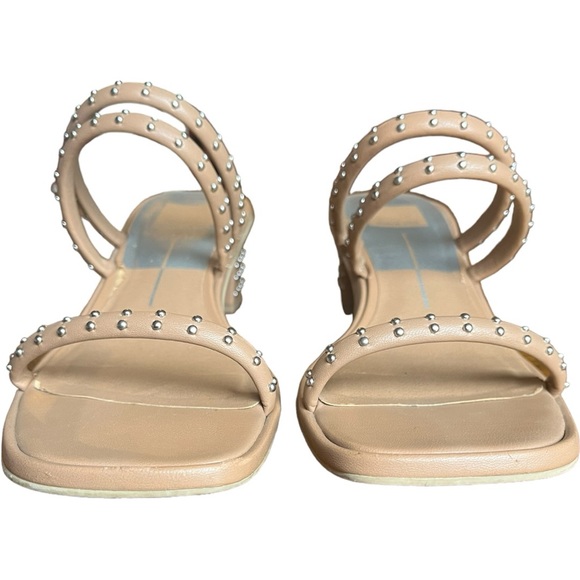Dolce Vita Riya Studded Block Heel Sandals Nude Tan Vegan Leather Silver Studs - Picture 4 of 12